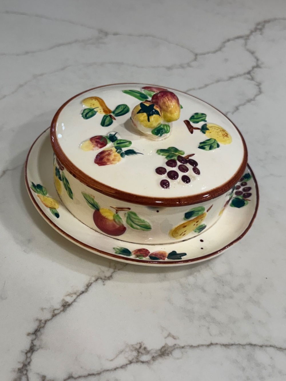 Delizioso Italy Hand-Painted Divided Dish w/ Lid & Tray | Fruit Design Ceramic